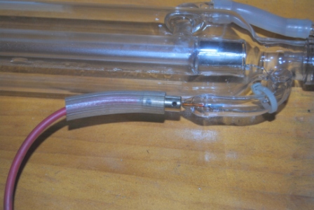 This view shows the silicone tube partially pushed over the brass connector.